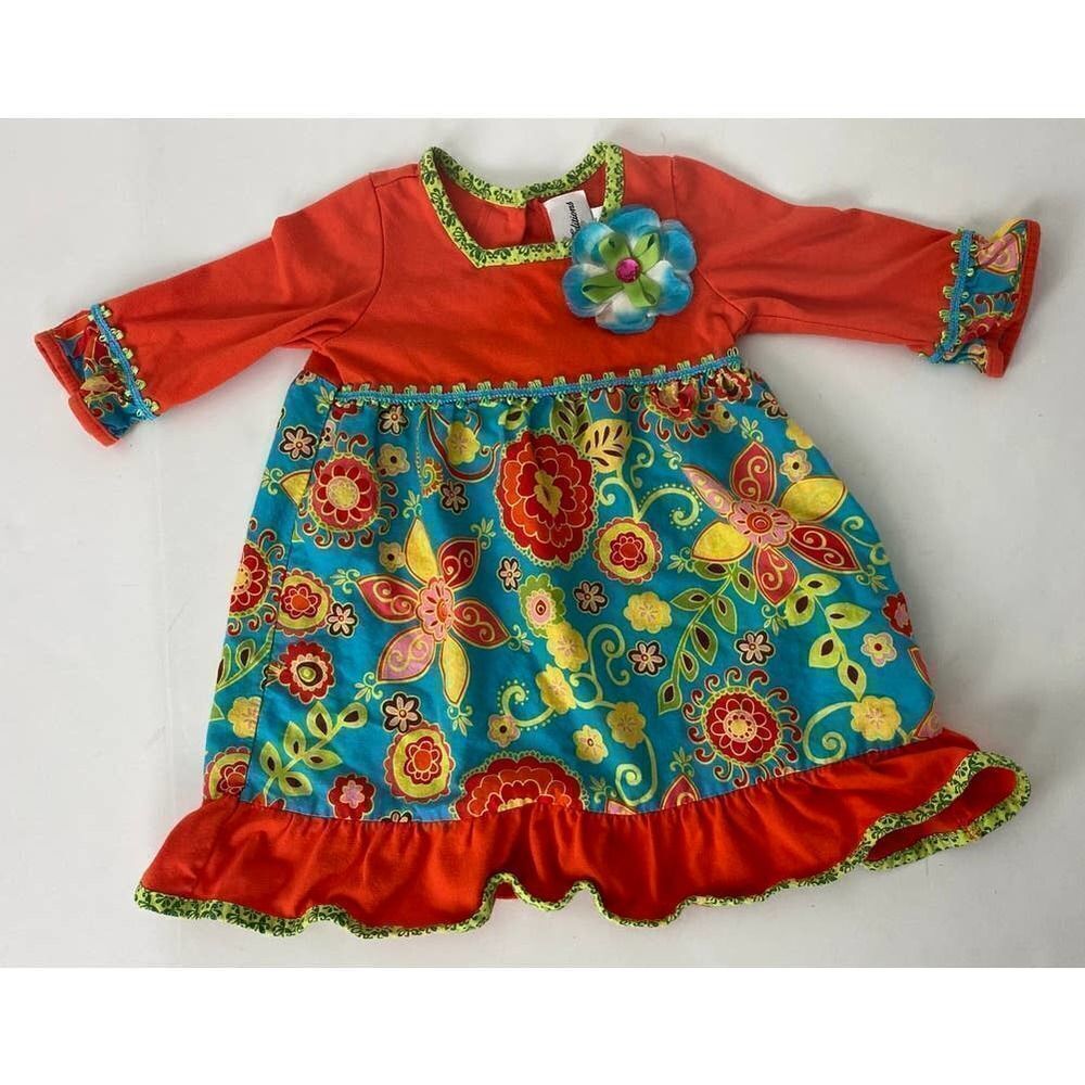 Rare Editions Thanksgiving Dress Orange Gold Green 100% Cotton -βSize 3T